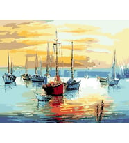Sahilde Günbatımı Sayılarla Boyama Seti 40x 50 cm (Tuvale Gerili)