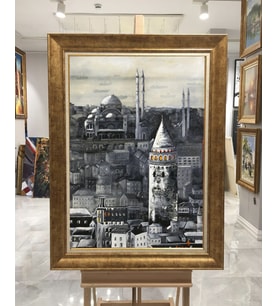 Altın Varaklı Paspartulu Çerçeveli Tablo hb774