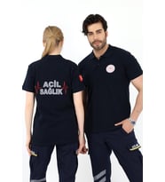 Acil Sağlık Yakalı Unisex Tshirt Kısa Kol Nakışlı - Lacivert