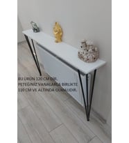 Dresuar Petek Üstü Duvar Raf Parlak Beyaz - Siyah Ayak (raf-120 CM)