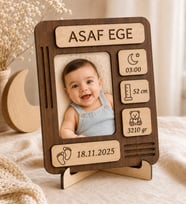 Kişiye Özel Bebek Doğum Bilgili Ahşap Fotoğraf Çerçevesi