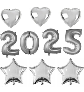Yılbaşı Partisi Gümüş 2025 Folyo Balon Set