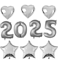 Yılbaşı Partisi Gümüş 2025 Folyo Balon Set
