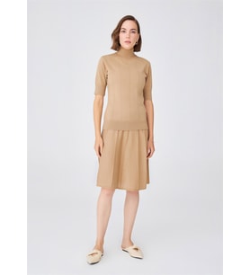 Peraluna BETTY BLOUSE Balıkçı Yaka Kısa Kollu İnce Basic Kadın Triko Bluz - Camel Melanj