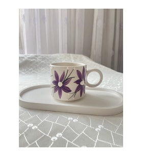 Çiçekli Mor Kupa Bardak Çay Kahve Fincanı 200 ml
