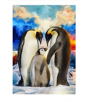 Sevimli Penguen Ailesi Hediyelik Ahşap Tablo