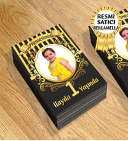 4 Temalı Kişiye Özel Resimli Doğum Günü Magneti  8x6 Cm 10 Adet (Siyah-Gold)