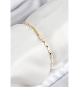 Pirinç Zirkon Taşlı Damla Model Ezme Zincir Gold Renk Kadın Bileklik - TJ-BB7589