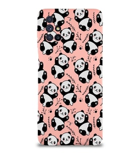 Samsung Galaxy M51 Uyumlu Lansman Kılıf Panda Tasarımlı İçi Kadife Kapak-Pembe (Şeffaf)
