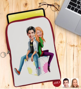 BK Gift Kişiye Özel Sevgililer Karikatürlü Taşınabilir Koruyucu Tablet Kılıfı & Organizer Çanta - Kırmızı-35