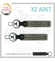 MotoKuryelere Özel Üretim, İsim Plaka ve 0 Rh (+) Kan Grubu Yazılı x2' li Anahtarlık, Kül Gri-Syh (Çok Renkli)