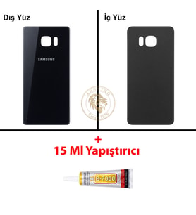 Samsung Galaxy S6 Edge Plus Siyah Renk Arka Kapak + B7000 Yapıştırıcı Arka Cam Batarya Kapağı Pil Kapağı Lazer Kesim Back Cover Galaxy S6 Edge Plus Uyumlu