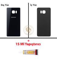 Samsung Galaxy S6 Edge Plus Siyah Renk Arka Kapak + B7000 Yapıştırıcı Arka Cam Batarya Kapağı Pil Kapağı Lazer Kesim Back Cover Galaxy S6 Edge Plus Uyumlu