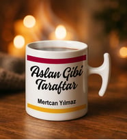 BK Gift Kişiye Özel İsimli Sarı Kırmızı Taraftar Tasarımlı Hammer Kulplu Beyaz Kupa Bardak-8, Arkadaşa Hediye, Sevgiliye Hediye, Taraftar Hediyesi