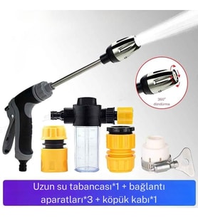 Monozone 3 Fonksiyonlu Metal Basınçlı Yıkama Tabancası Köpük Aparatlı Evrensel Musluk Uyumlu