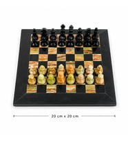 El Yapımı Siyah & Yeşil Oniks Doğal Taş Satranç Takımı 20x20 cm (8 İnç) Dekoratif Mermer Satranç Seti Hediyelik Premium Satranç
