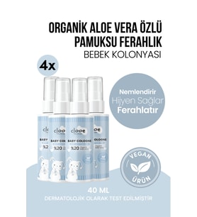 Aloe Vera Katkılı Pamuksu Dokunuş Tazeleyici ve Ferahlatıcı Çanta Boyu Avantajlı 4'lü Bebek Kolonyası Seti 4x40 ml