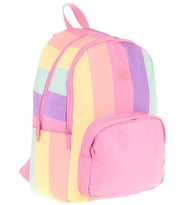 Kaukko Rainbow Kız Çocuk Üç Bölmeli İlkokul ve Ortaokul Çantası - Pembe Çok Renkli Çizgili - K1802