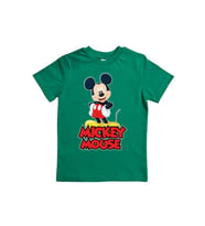 Mickey Mouse baskılı pamuklu penye kumaş yazlık çocuk tişört (Yeşil)