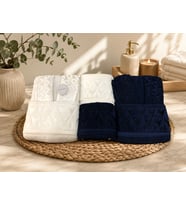 Royam Cotton Paris Jakarlı Pamuklu 6 Parça Aile Bornoz Seti (Lacivert)