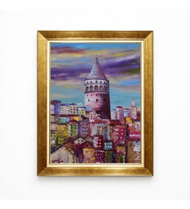 Tablore Galata Kulesi İstanbul Manzaralı Yağlıboya Dokulu Çerçeveli Duvar Tablosu