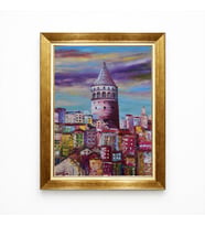 Tablore Galata Kulesi İstanbul Manzaralı Yağlıboya Dokulu Çerçeveli Duvar Tablosu