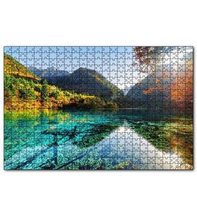 Cakapuzzle Güneş Göl Dağ Orman Manzarası Görseli Puzzle Yapboz MDF (Ahşap) (120 Parça)