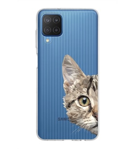 Samsung Galaxy M12 Kapak Catface Tasarımlı Şeffaf Silikon Kılıf