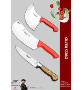 Lazbisa Silver Serisi Mutfak Bıçak Seti Et Ekmek Sebze Pizza Börek Pide Salata 3 Lü Set ( Mft-8657)