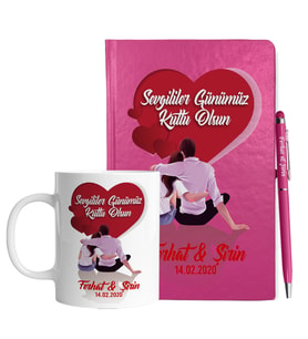 Sevgililer Gününe Özel Pembe Defter Kalem & Kupa Hediye Seti 2