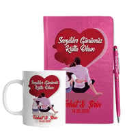 Sevgililer Gününe Özel Pembe Defter Kalem & Kupa Hediye Seti 2