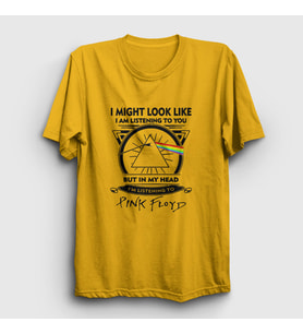 Presmono Unisex Sarı Listening To Pink Floyd T-Shirt 351240tt (Sarı)