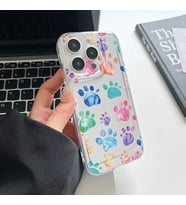 Renkli Kedi Patisi Telefon Kılıfı iPhone 15 Plus için Uygun, Karikatür Şeffaf Anti-Darbe Tam Kaplama Tam Koruma (Çok Renkli)