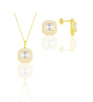 Gümüş altın yaldızlı özel tasarım baget kesim zirkon taşlı ikili set SGTL11588GOLD (Rose)