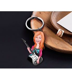BK Gift Kişiye Özel Gitarist Karikatürlü Ahşap Anahtarlık-3 Sevgiliye Hediye, Arkadaşa Hediye, Doğum Günü Hediyesi