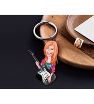 BK Gift Kişiye Özel Gitarist Karikatürlü Ahşap Anahtarlık-3 Sevgiliye Hediye, Arkadaşa Hediye, Doğum Günü Hediyesi