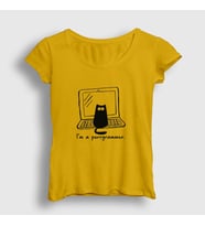 Presmono Kadın Sarı Cat Purrgrammer Developer Yazılımcı T-Shirt 331449tt (Sarı)
