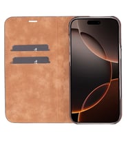 Apple iPhone 16 Pro Max uyumlu, Hakiki Deri, El Yapımı, Cüzdanlı Kılıf, Antik Kahve (Taba)