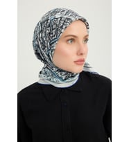 Schaless Yankılar Şehri - İndigo - Vierra Desenli Viskon Eşarp - 90x90 Cm (Mavi)