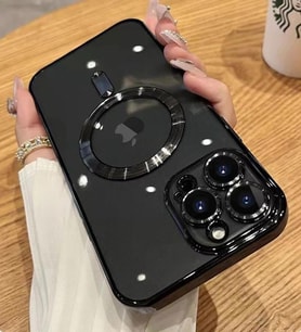 iPhone 12 Pro Max Kılıf Kamera Korumalı Magsafe Parlak Luxury (Siyah)