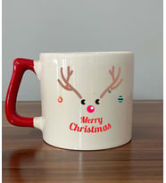 Merry Christmas Geyik Baskılı Kırmızı Kulplu D Yılbaşı Kupası