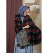 Çift Taraflı Ekose Kışlık Omuz Şalı (Siyah)
