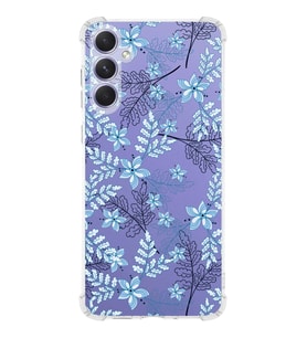 Samsung Galaxy A54 Uyumlu Köşe Korumalı Antişok Kapak Floral Mavi Tasarımlı Şeffaf Silikon Kılıf