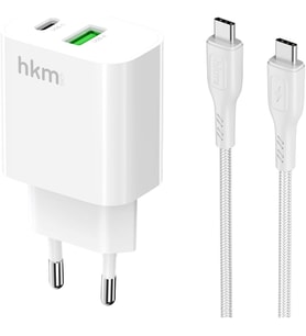 BOLT DUO 20W USB-A ve Type-C Çift Portlu Hızlı Şarj Aleti, Type-C Kablo ve Adaptör Seti, Beyaz