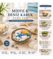 KÜÇÜK - KARE - AHŞAP SEPETLİ RENKLİ MİX MİDYE - DENİZ KABUK VAZO TAŞI (5680)