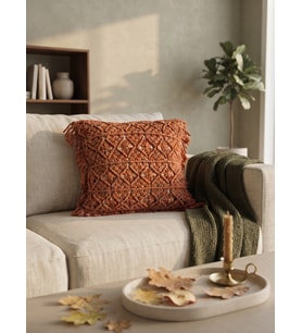 El Örgüsü Tarçın Makrome Kırlent Kılıfı 45x45 cm - Bohem & Rustik Salon Dekorasyonu