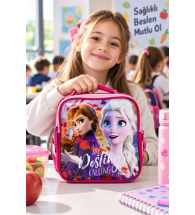 Beslenme Çantası Fuşya Kar Prensesi Temalı Çocuk Okul Yemek Çantası Günlük Kullanım 21x21x10 cm