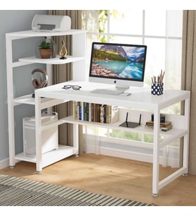 Zizuva Tasarım Kitaplıklı Modern Beyaz Çalışma Masası