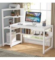 Zizuva Tasarım Kitaplıklı Modern Beyaz Çalışma Masası