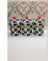 Dama desen baharatlık 3 lü set Siyah Beyaz